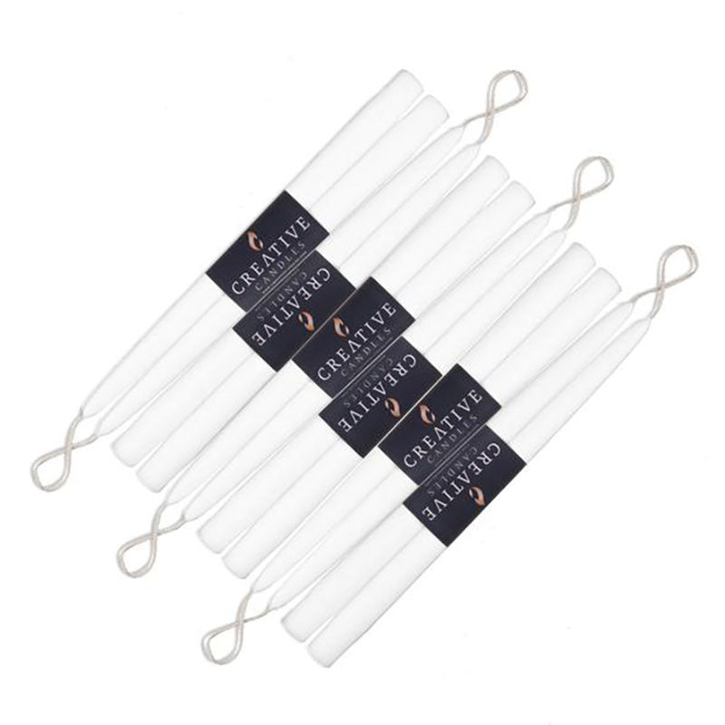 6 packs of White 12" Taper Candle Pairs