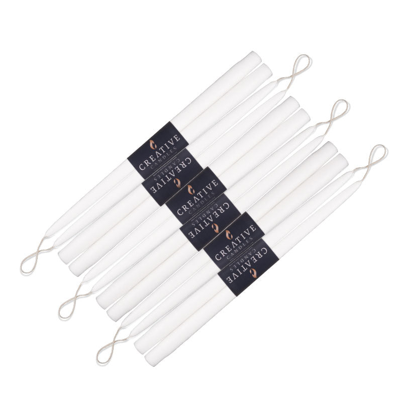 6 packs of White 15" Taper Candle Pairs