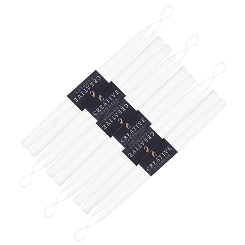 6 packs of White 18" Taper Candle Pairs
