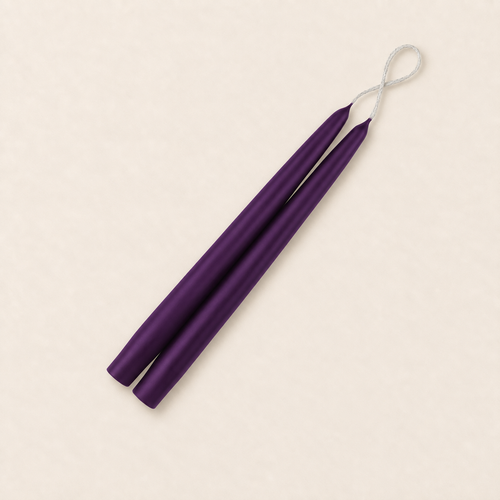 A pair of 9 inch Sugar Plum taper candles, hand-dipped by Creative Candles