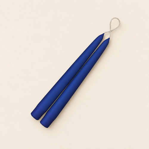 A pair of 9 inch Royal Blue taper candles, hand-dipped by Creative Candles
