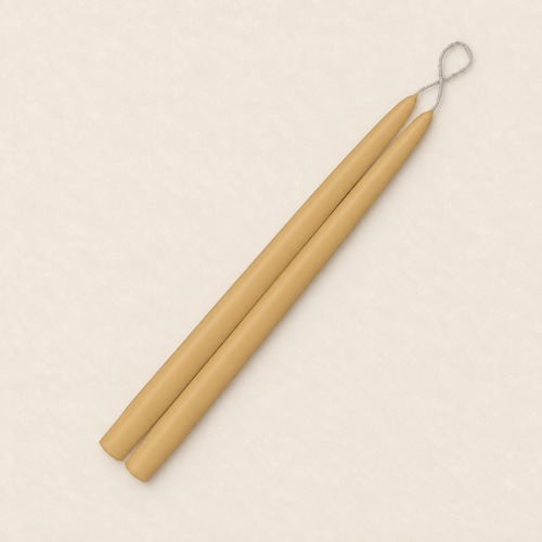 A pair of 12 inch Café au Lait taper candles, hand-dipped by Creative Candles
