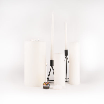 Taper Candles 15” - 1 pair white set with pillar candles