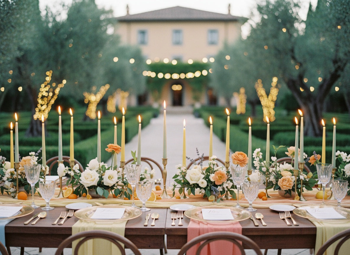 wedding candles on table