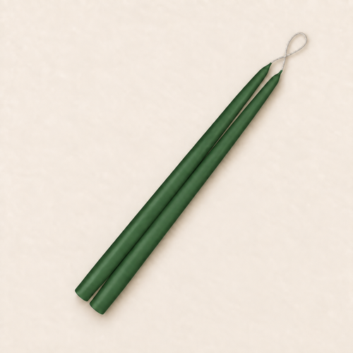 A pair of 15 inch Holly Green taper candles, hand-dipped by Creative Candles