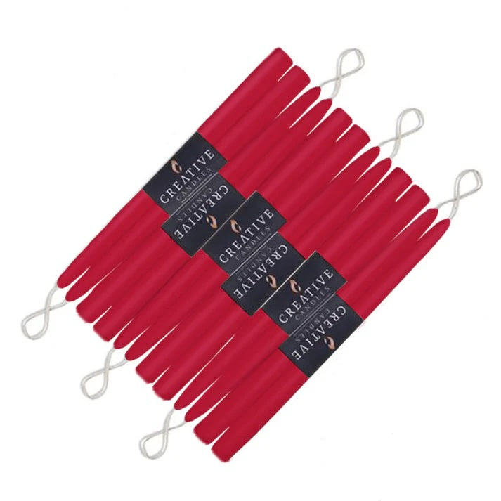 6 pack of Holiday Red 12" Taper Candle Pairs