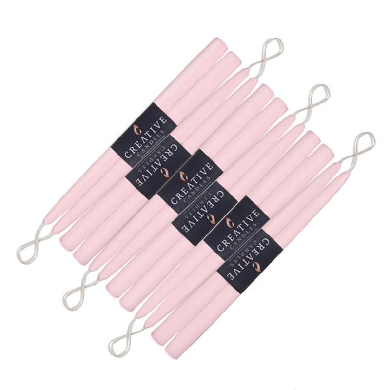 12 pack of 12 inch classic taper candles in shade Petal Pink