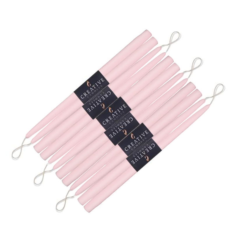 12 pack of 15 inch classic taper candles in shade Petal Pink