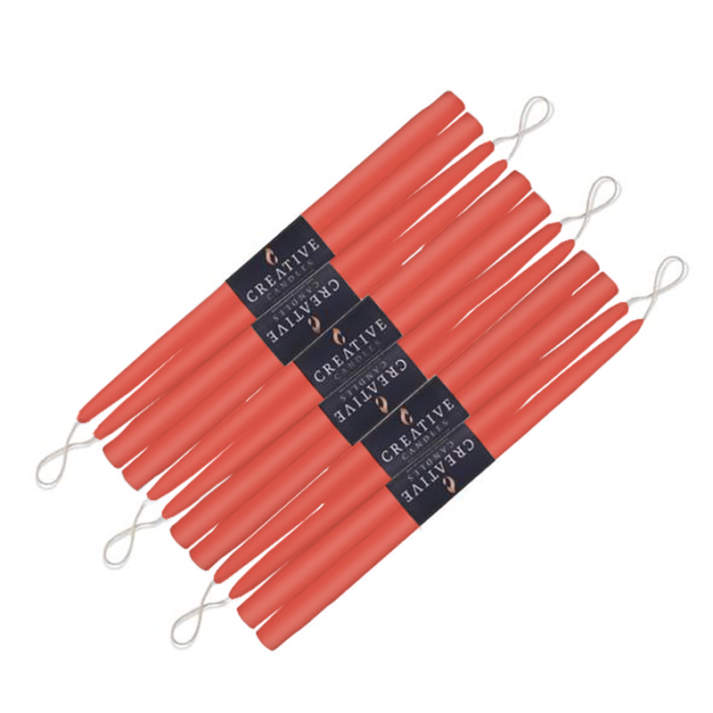12 pack of 15 inch classic taper candles in shade Wild Poppy