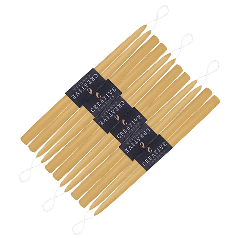 12 pack of 18 inch classic taper candles in shade Cafe Au Lait