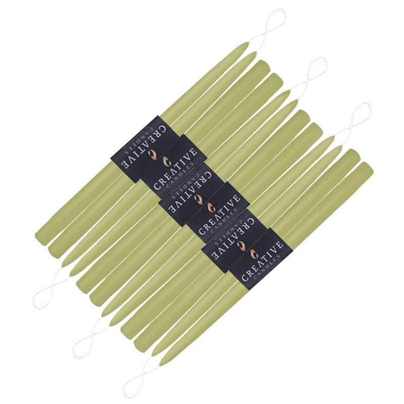 12 pack of 18 inch classic taper candles in shade Desert Olive