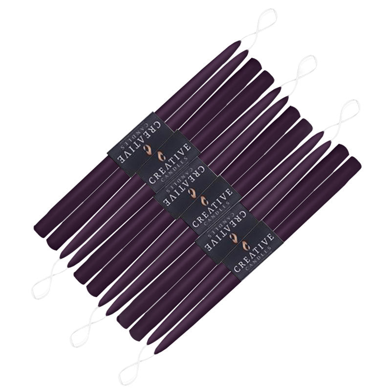 12 pack of 18 inch classic taper candles in shade Eggplant