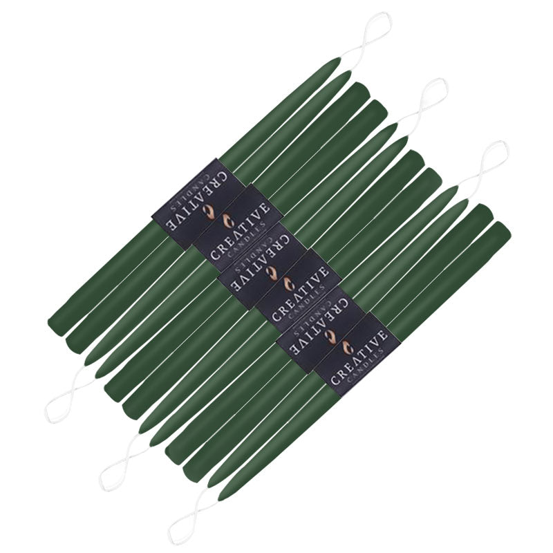 12 pack of 18 inch classic taper candles in shade Hunter Green
