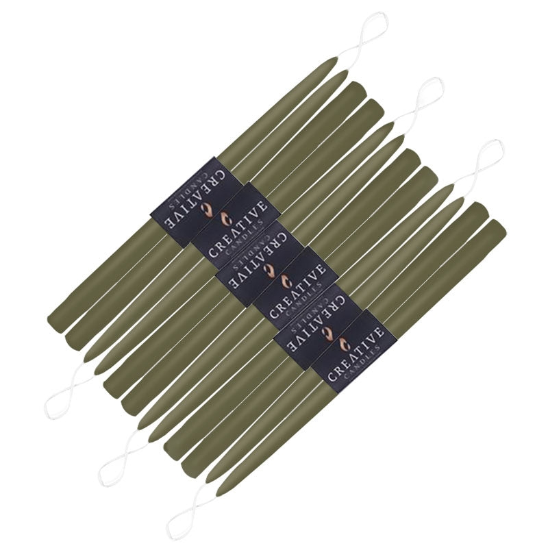 12 pack of 18 inch classic taper candles in shade Moss Green