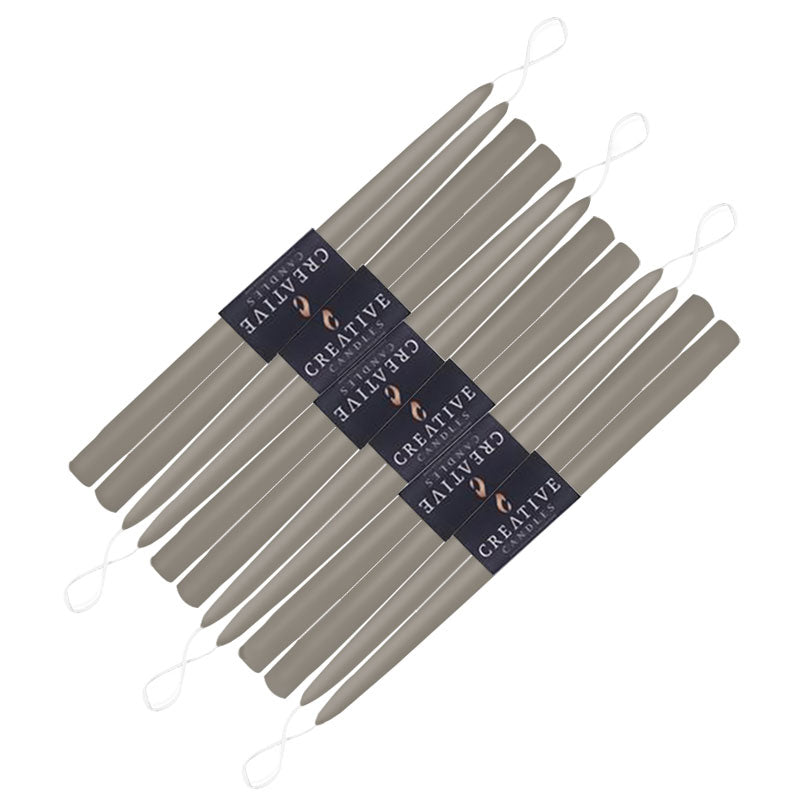 12 pack of 18 inch classic taper candles in shade Paris Gray