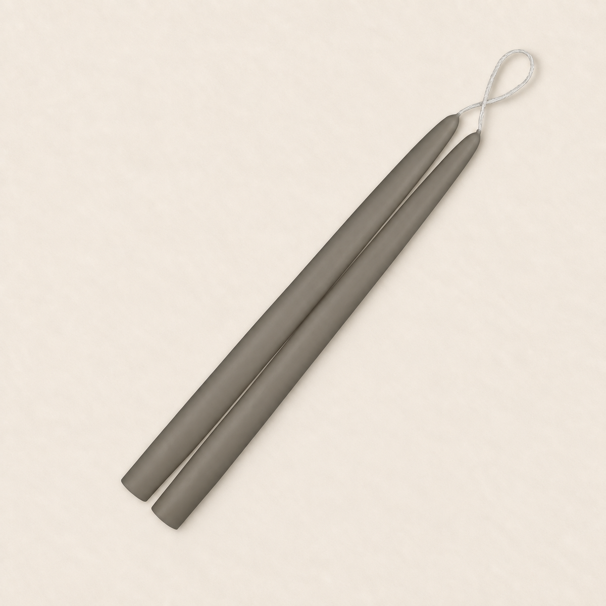 A pair of 12 inch Paris Gray taper candles, hand-dipped by Creative Candles