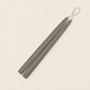 A pair of 12 inch Paris Gray taper candles, hand-dipped by Creative Candles