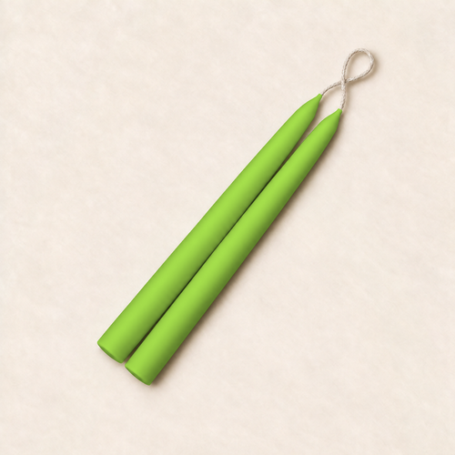 A pair of 9 inch Lime Green taper candles, hand-dipped by Creative Candles