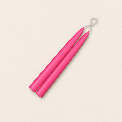 A pair of 9 inch Hot Pink taper candles, hand-dipped by Creative Candles