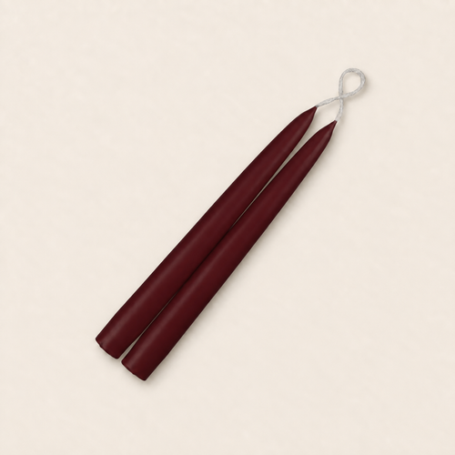 A pair of 9 inch French Bordeaux taper candles, hand-dipped by Creative Candles