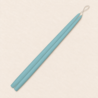 A pair of 24 inch Aquamarine taper candles, hand-dipped by Creative Candles