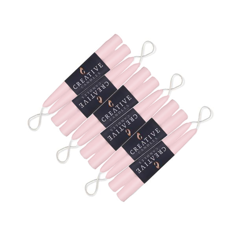 12 pack of 6 inch classic taper candles in shade Petal Pink