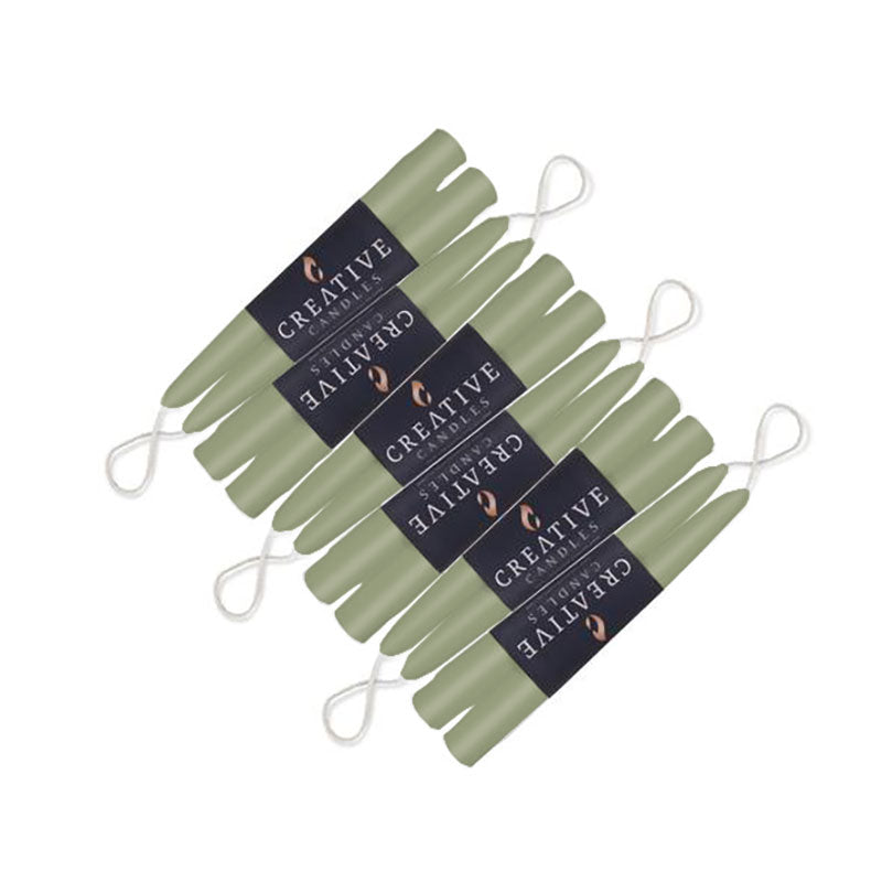 12 pack of 6 inch classic taper candles in shade Soft Sage