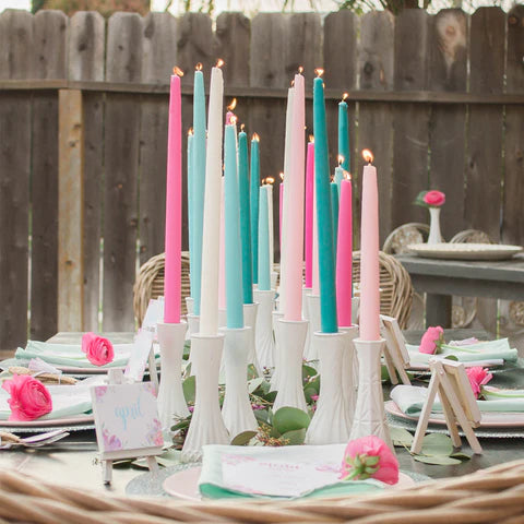 A cheerful display of spring themed taper candles
