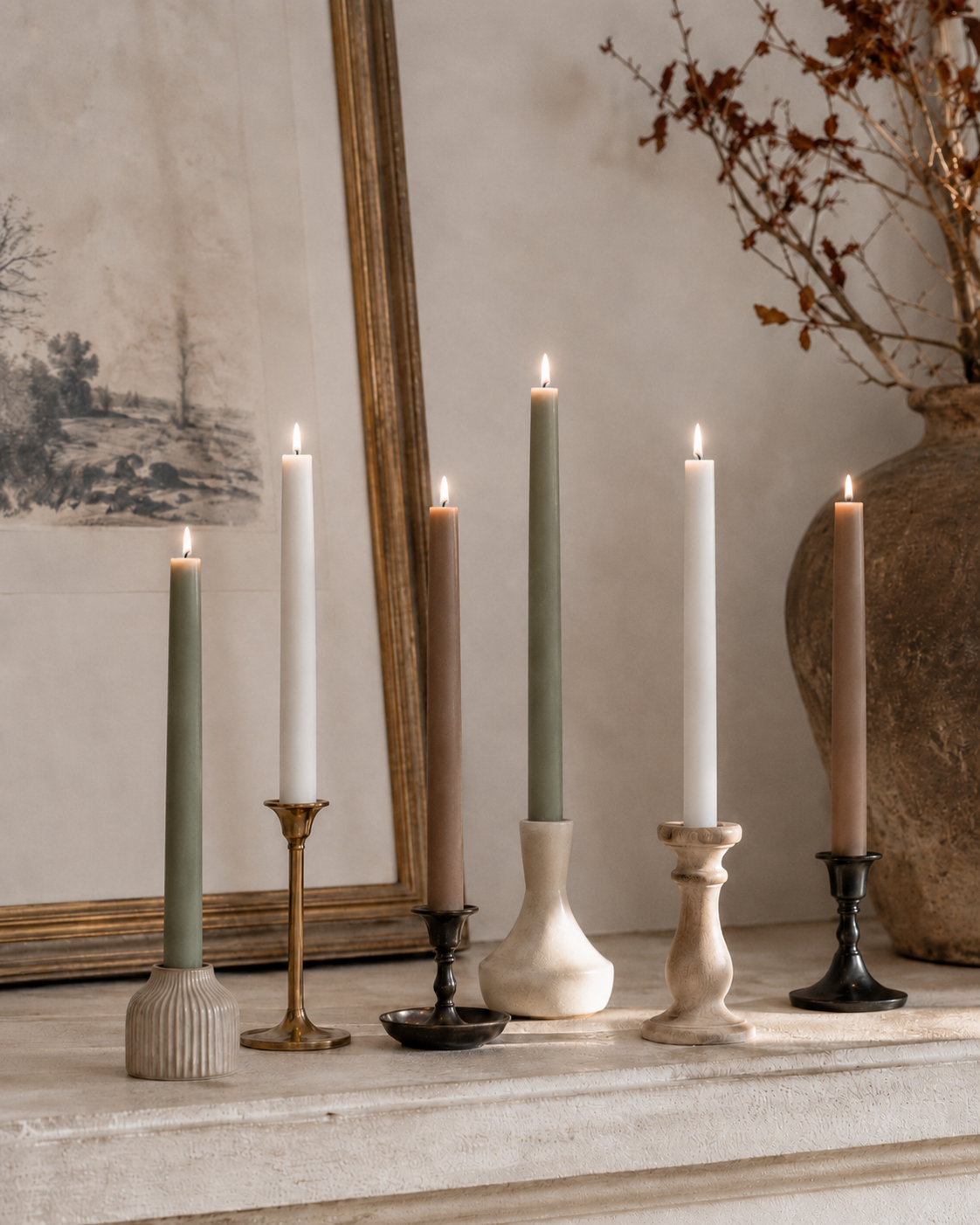Multipack Taper Candles (7/8" diameter) - Quiet Autumn