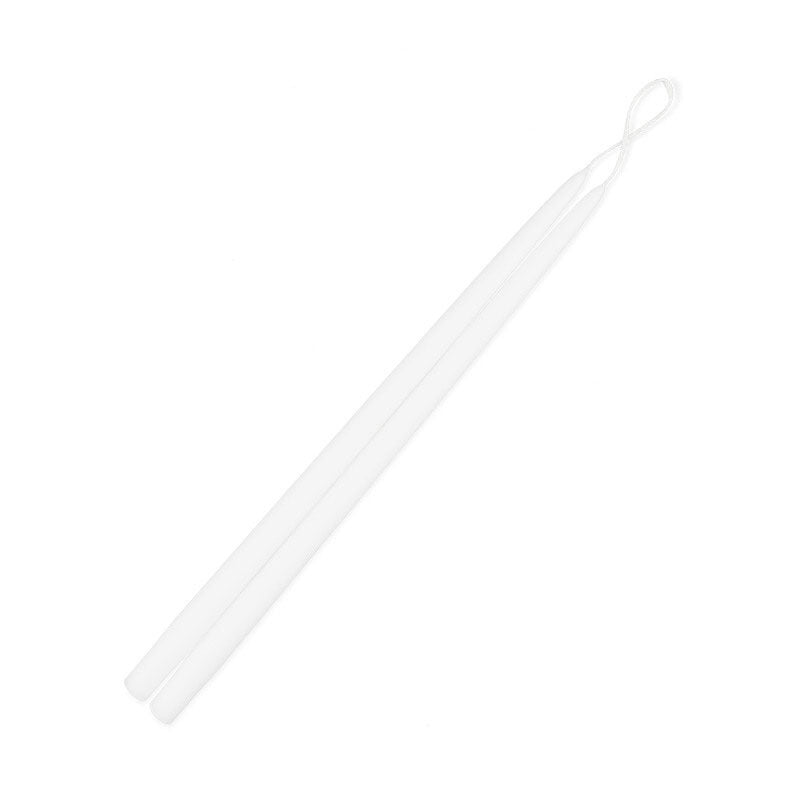 White taper candle pair on a white background.