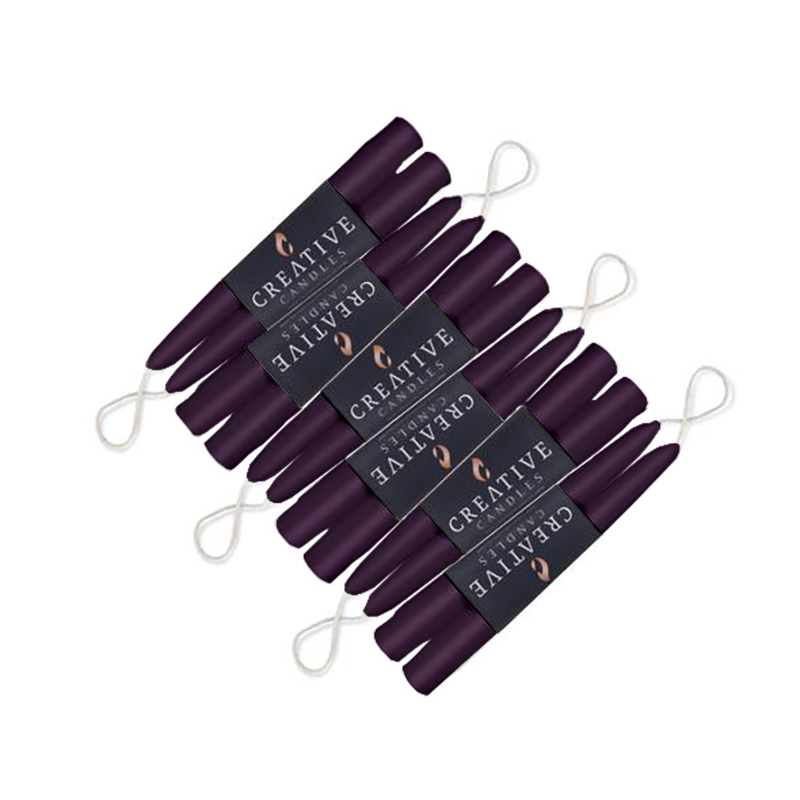eggplant purple taper candles - 12 pack